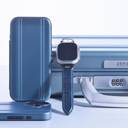 For Apple Watch (49/46/45/44mm)ZERO HALLIBURTON Leather WatchBand (Steel Blue)