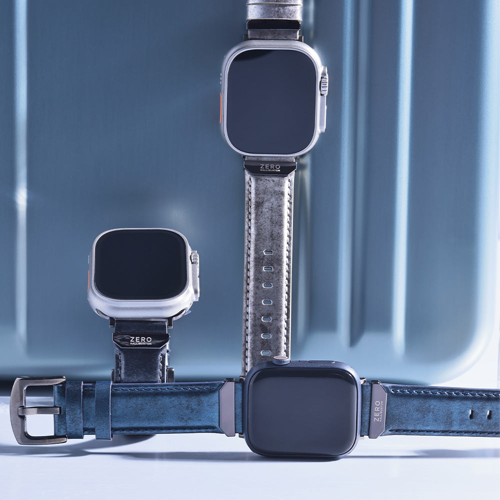 For Apple Watch (49/46/45/44mm)ZERO HALLIBURTON Leather WatchBand (Black)