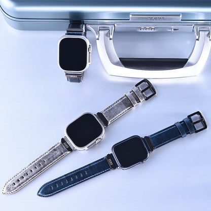 For Apple Watch (49/46/45/44mm)ZERO HALLIBURTON Leather WatchBand (Matte Silver)