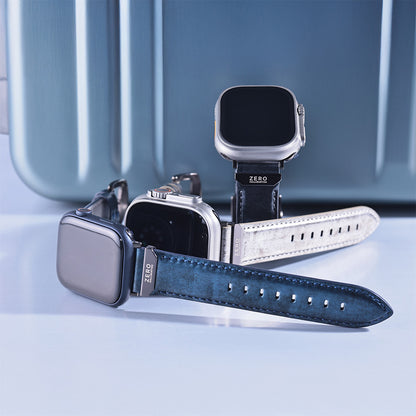 For Apple Watch (49/46/45/44mm)ZERO HALLIBURTON Leather WatchBand (Steel Blue)