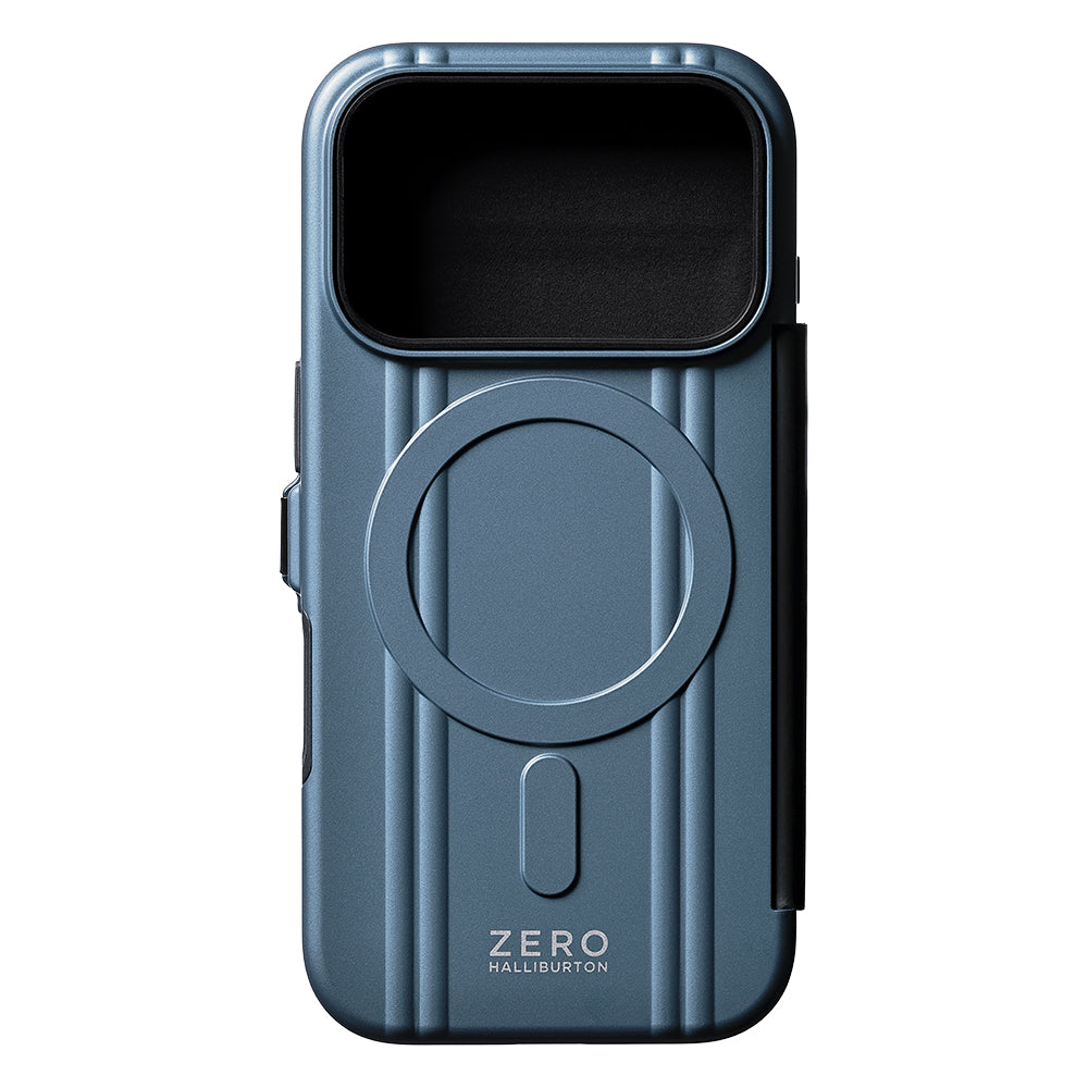 ZERO HALLIBURTON Hybrid Shockproof Flip Case for iPhone 18 Pro/17 Pro (Steel Blue)