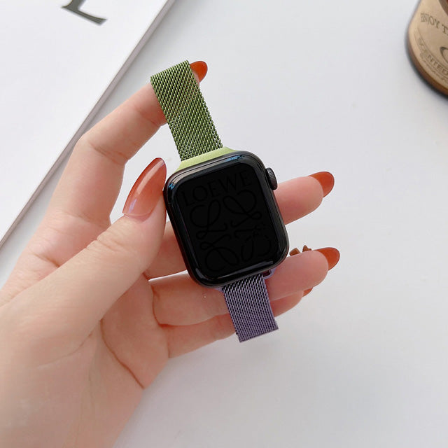 【Apple Watch バンド 41/40/38mm】メタルステンレスバンド (グリーン×パープル) for Apple Watch SE(第2/1世代)/Series9/8/7/6/5/4/3/2/1