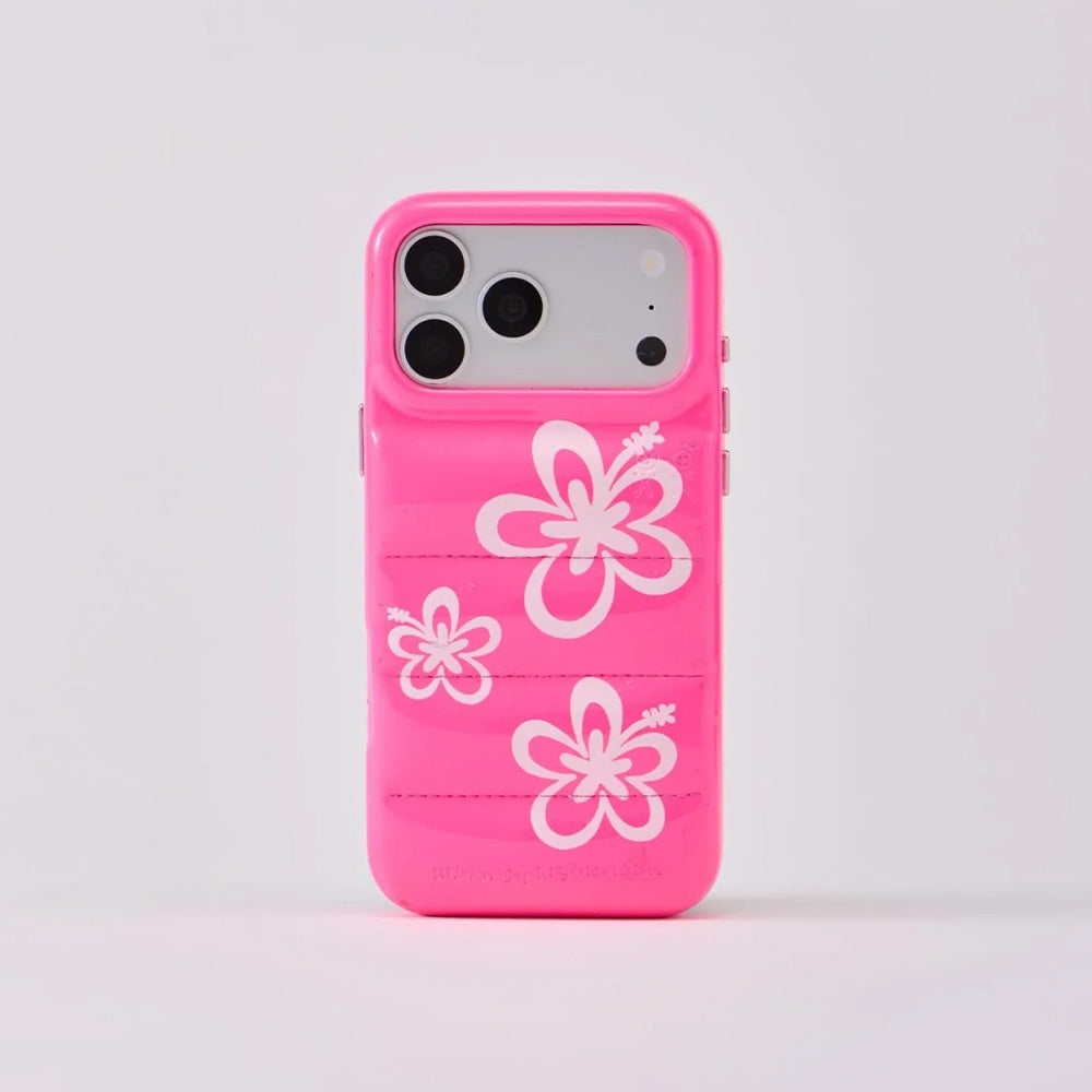 The Puffer Case (Hibiscus 02 in Neon Pink)