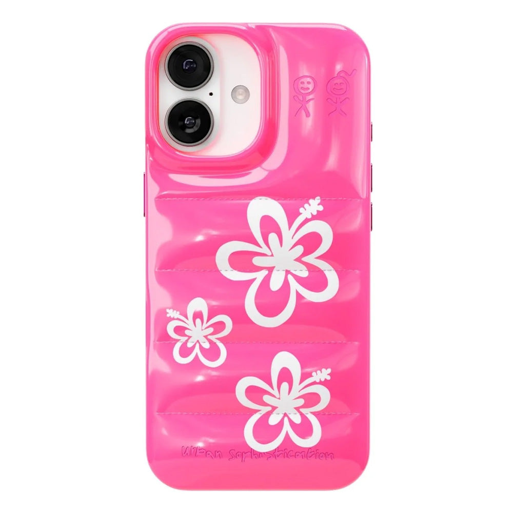 The Puffer Case (Hibiscus 02 in Neon Pink)