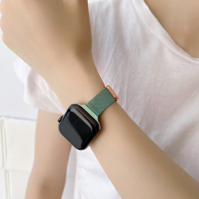 【Apple Watch バンド 41/40/38mm】メタルステンレスバンド (グリーン×パープル) for Apple Watch SE(第2/1世代)/Series9/8/7/6/5/4/3/2/1