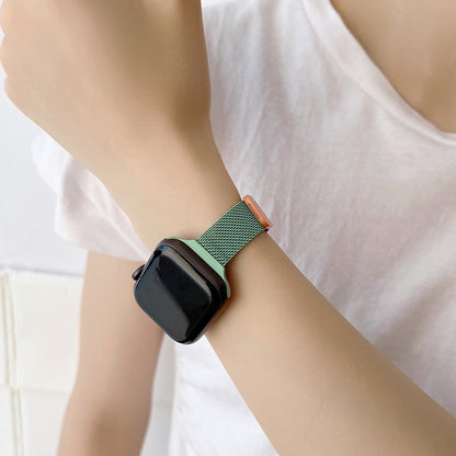 【Apple Watch バンド 41/40/38mm】メタルステンレスバンド (グリーン×パープル) for Apple Watch SE(第2/1世代)/Series9/8/7/6/5/4/3/2/1