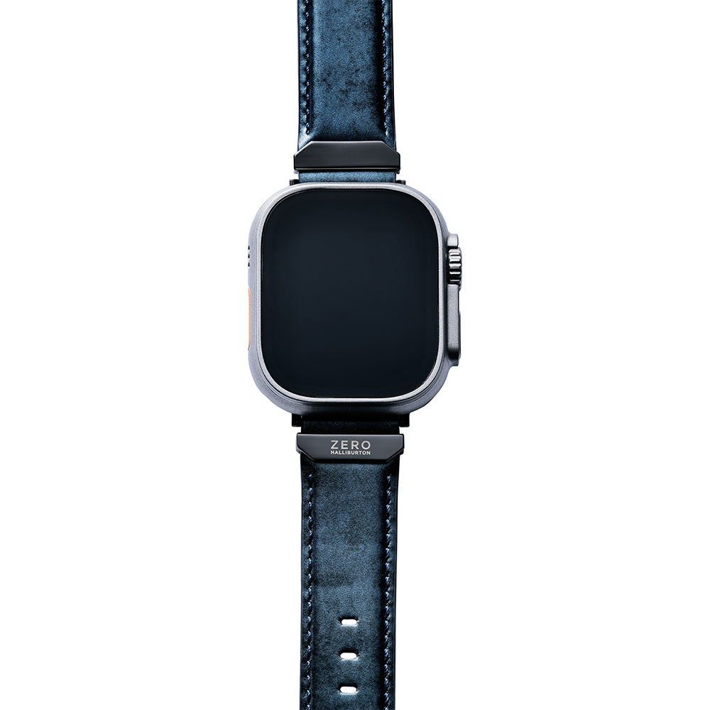 For Apple Watch (49/46/45/44mm)ZERO HALLIBURTON Leather WatchBand (Steel Blue)