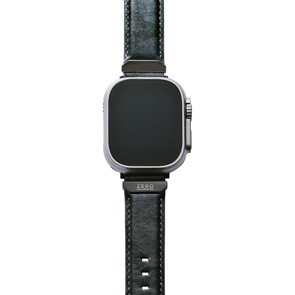 For Apple Watch (49/46/45/44mm)ZERO HALLIBURTON Leather WatchBand (Black)