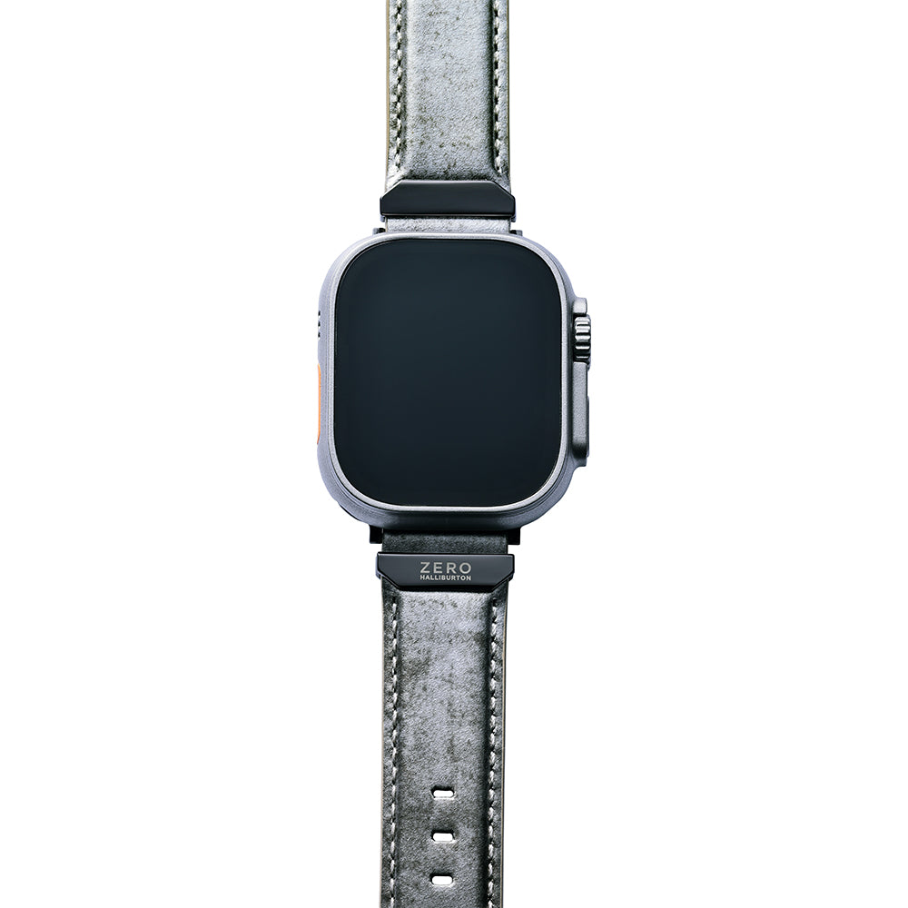 For Apple Watch (49/46/45/44mm)ZERO HALLIBURTON Leather WatchBand (Matte Silver)
