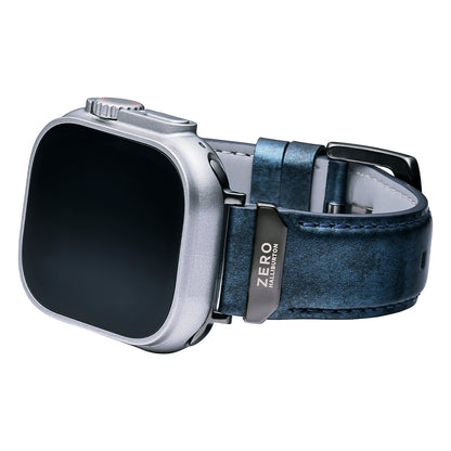 For Apple Watch (49/46/45/44mm)ZERO HALLIBURTON Leather WatchBand (Steel Blue)