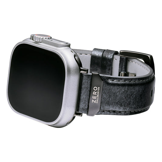 For Apple Watch (49/46/45/44mm)ZERO HALLIBURTON Leather WatchBand (Black)