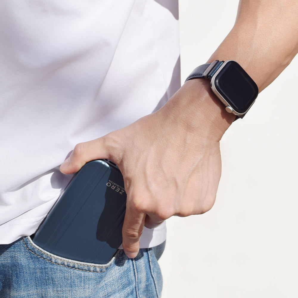 For Apple Watch (49/46/45/44mm)ZERO HALLIBURTON Leather WatchBand (Steel Blue)