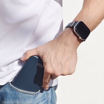 For Apple Watch (49/46/45/44mm)ZERO HALLIBURTON Leather WatchBand (Steel Blue)