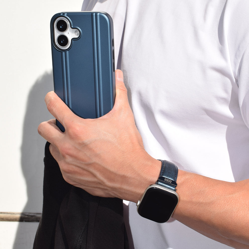 For Apple Watch (49/46/45/44mm)ZERO HALLIBURTON Leather WatchBand (Steel Blue)