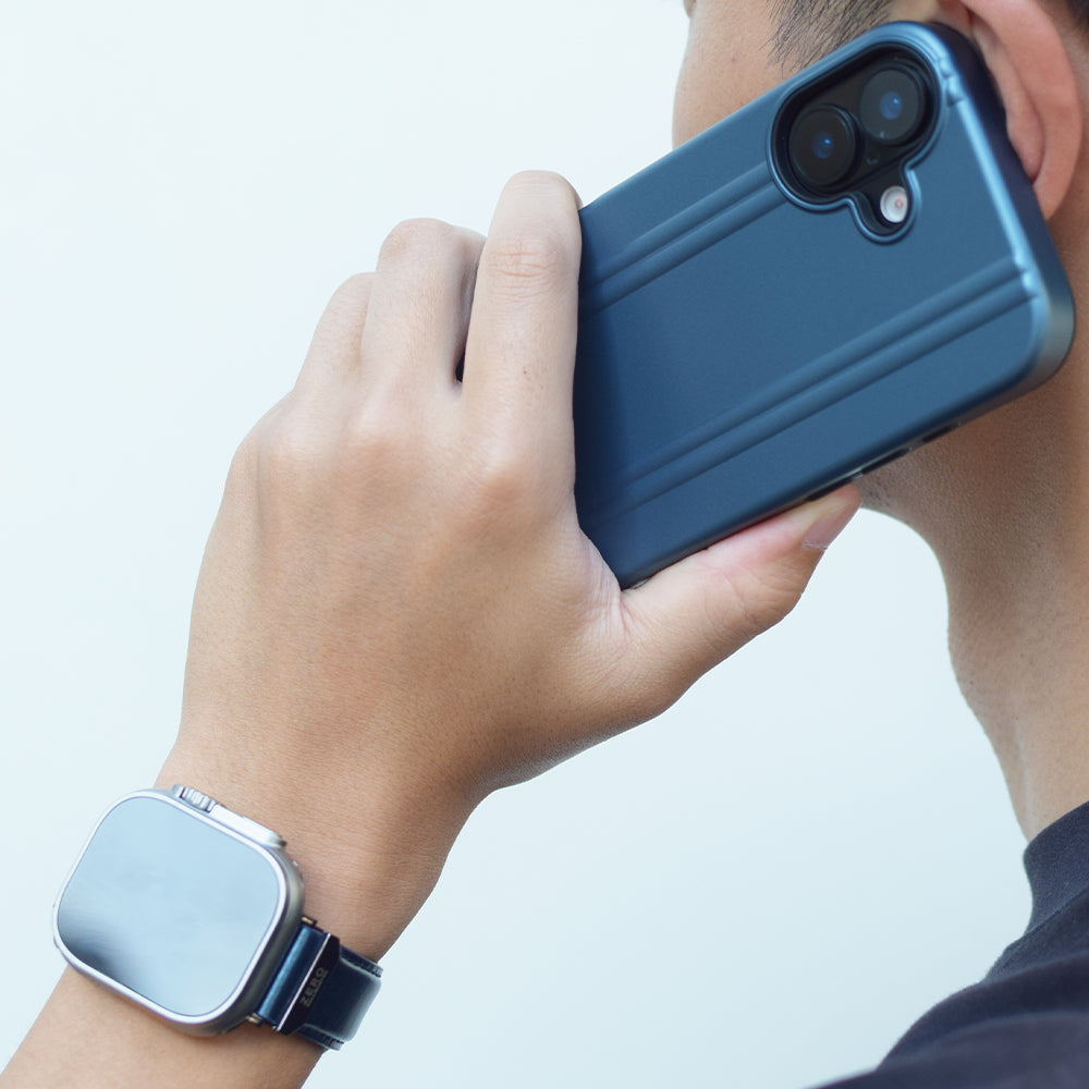 For Apple Watch (49/46/45/44mm)ZERO HALLIBURTON Leather WatchBand (Steel Blue)