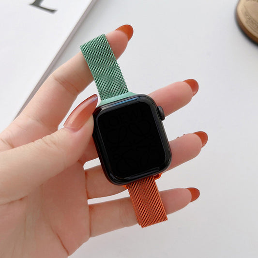 【Apple Watch バンド 41/40/38mm】メタルステンレスバンド (オレンジ×ミント) for Apple Watch SE(第2/1世代)/Series9/8/7/6/5/4/3/2/1