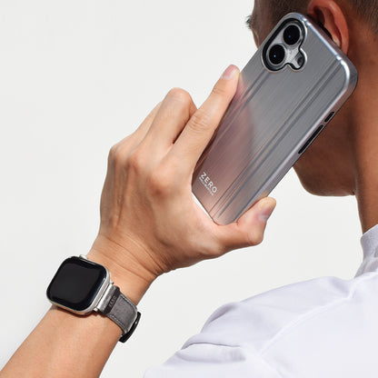 For Apple Watch (49/46/45/44mm)ZERO HALLIBURTON Leather WatchBand (Matte Silver)