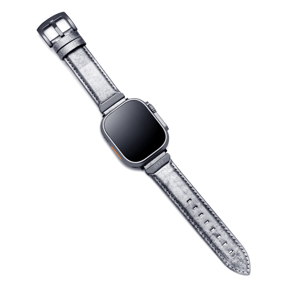 For Apple Watch (49/46/45/44mm)ZERO HALLIBURTON Leather WatchBand (Matte Silver)