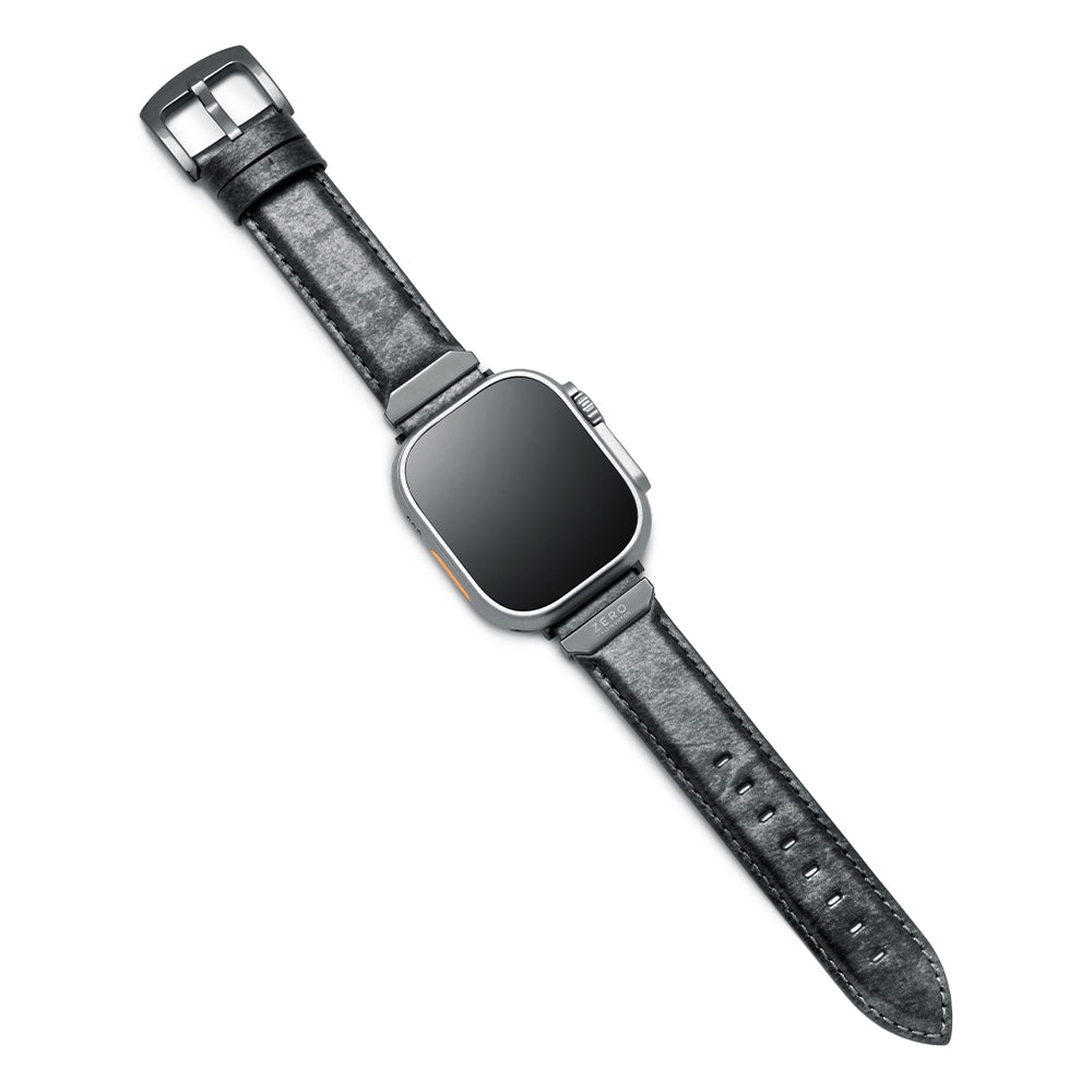 For Apple Watch (49/46/45/44mm)ZERO HALLIBURTON Leather WatchBand (Black)