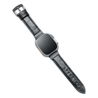 For Apple Watch (49/46/45/44mm)ZERO HALLIBURTON Leather WatchBand (Black)