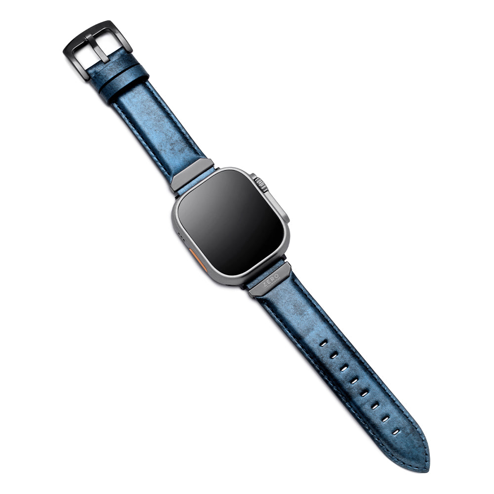 For Apple Watch (49/46/45/44mm)ZERO HALLIBURTON Leather WatchBand (Steel Blue)