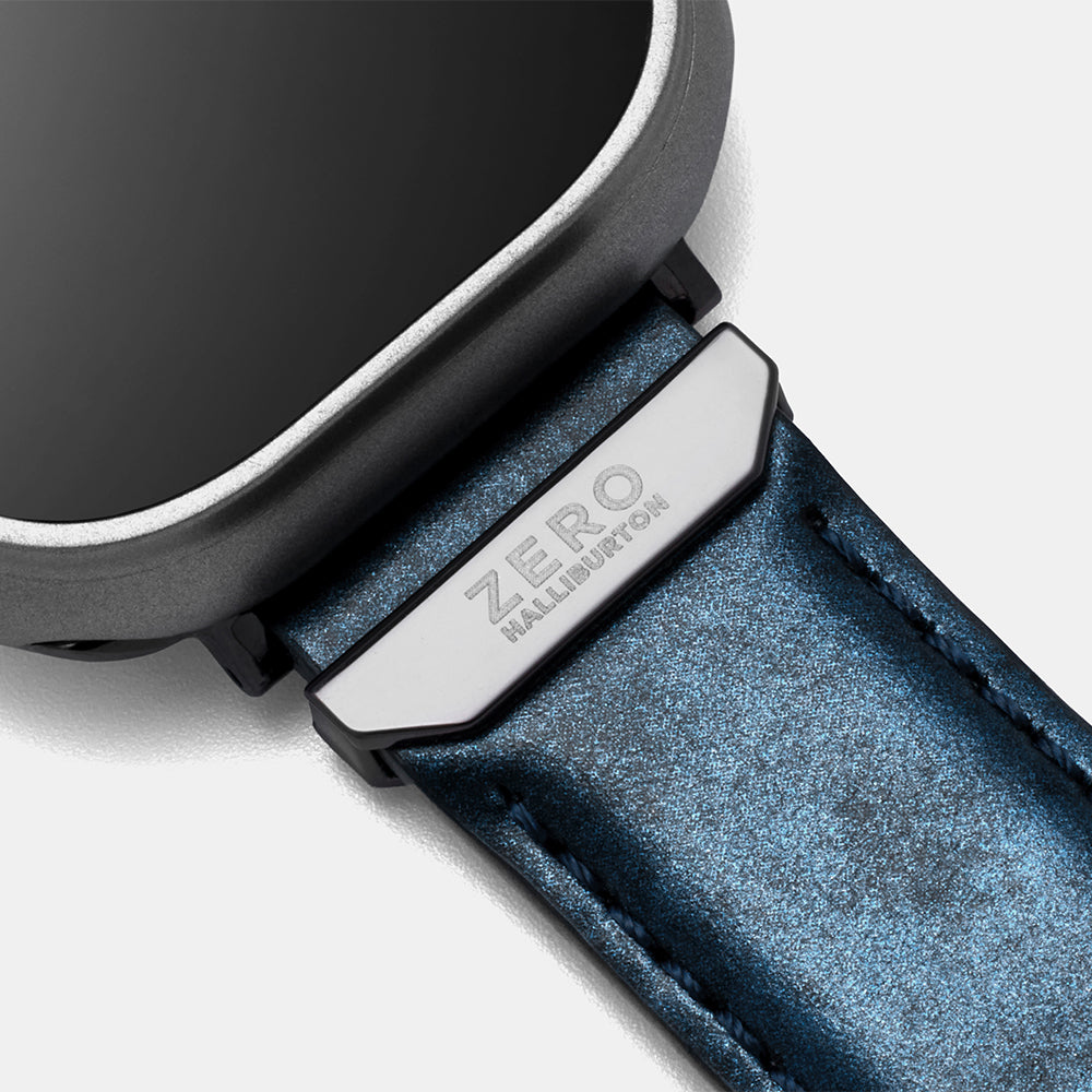For Apple Watch (49/46/45/44mm)ZERO HALLIBURTON Leather WatchBand (Matte Silver)