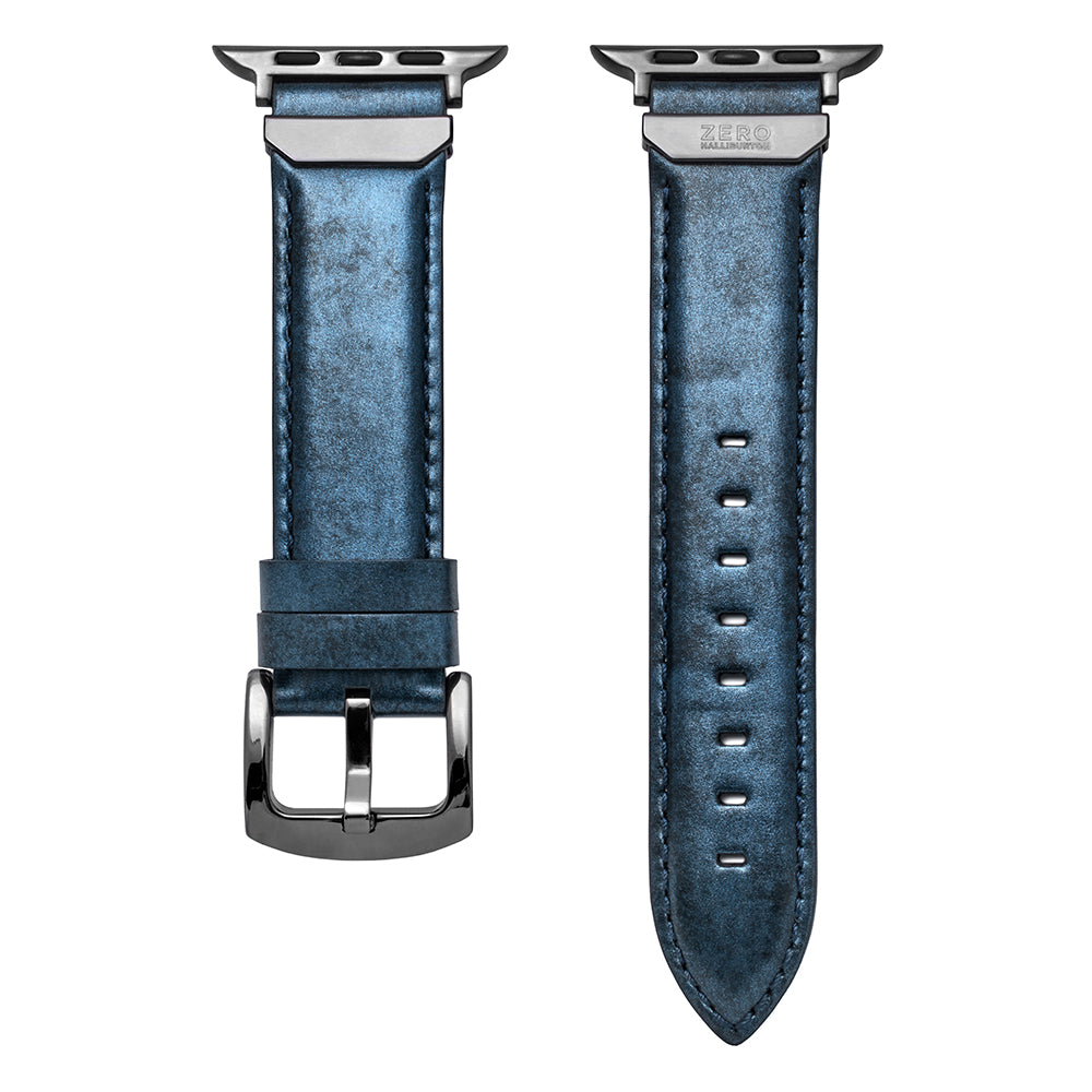 For Apple Watch (49/46/45/44mm)ZERO HALLIBURTON Leather WatchBand (Matte Silver)