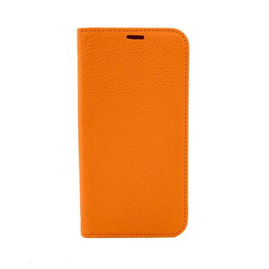 【iPhone13 Pro】リアルレザー手帳ケース (オレンジ)