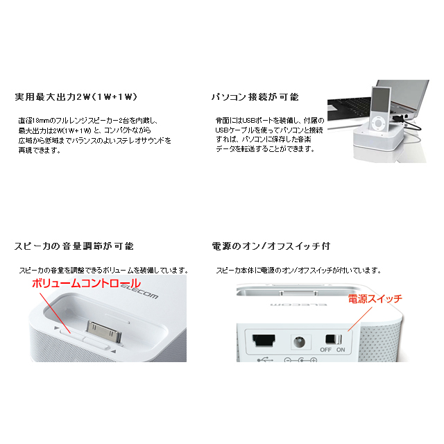 型スピーカー エレコム iPod用ステレオミニスピーカー 超爆安