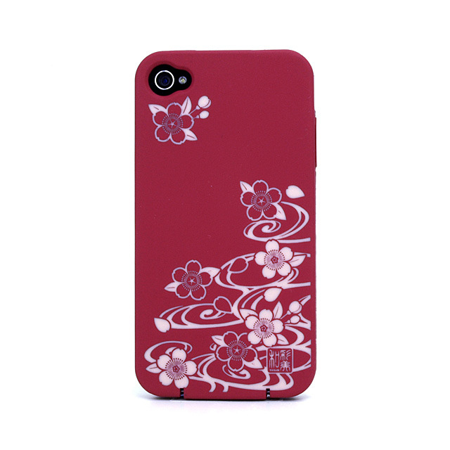 iPhone4柔装飾カバー 流水に桜(紅)