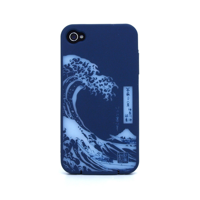 iPhone4柔装飾カバー 透し津波(藍)