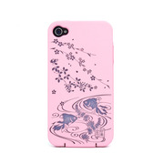 iPhone4柔装飾カバー 透し金魚(桃)