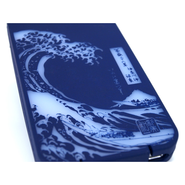 iPhone4柔装飾カバー 透し津波(藍)サブ画像