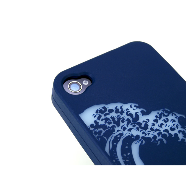 iPhone4柔装飾カバー 透し津波(藍)サブ画像