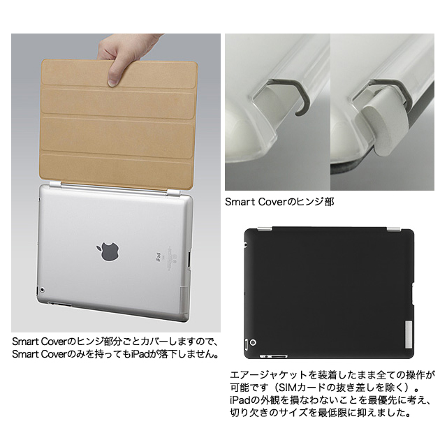 【iPad(第3世代/第4世代) iPad2 ケース】エアージャケットセット(ラバーコーティングブラック)サブ画像