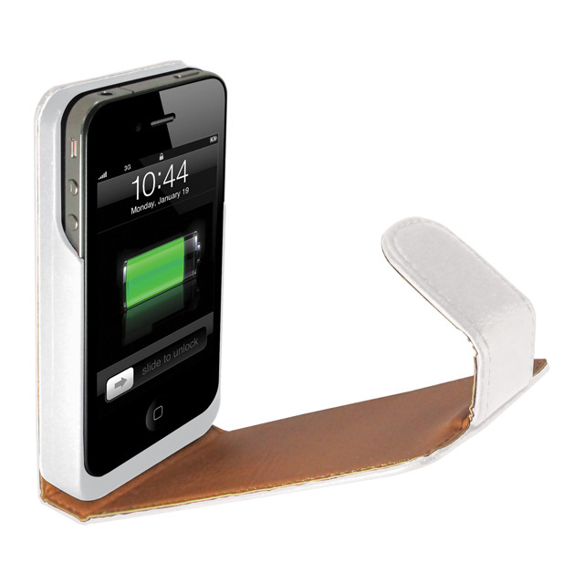 【iPhone ケース】+M Battery iPhone4/4S FMトランスミッター付き バッテリー搭載レザーケース (ホワイト)