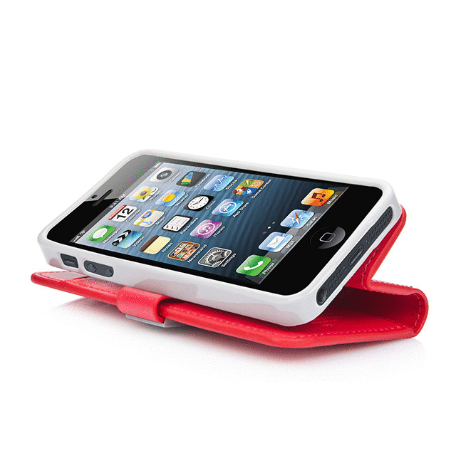 【iPhoneSE(第1世代)/5s/5 ケース】Folder Case Sider Polka Red/Greyサブ画像