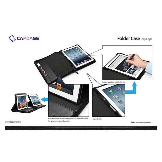 【iPad(第3世代/第4世代) iPad2 ケース】Folder Case Zip Lapa, Blackサブ画像