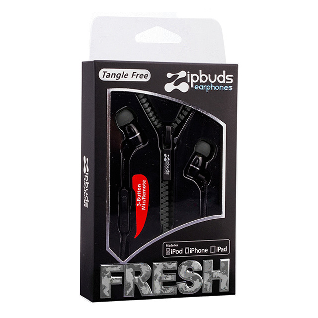 ジップアップイヤホンマイク「Zipbuds Fresh mic」 ブラックサブ画像