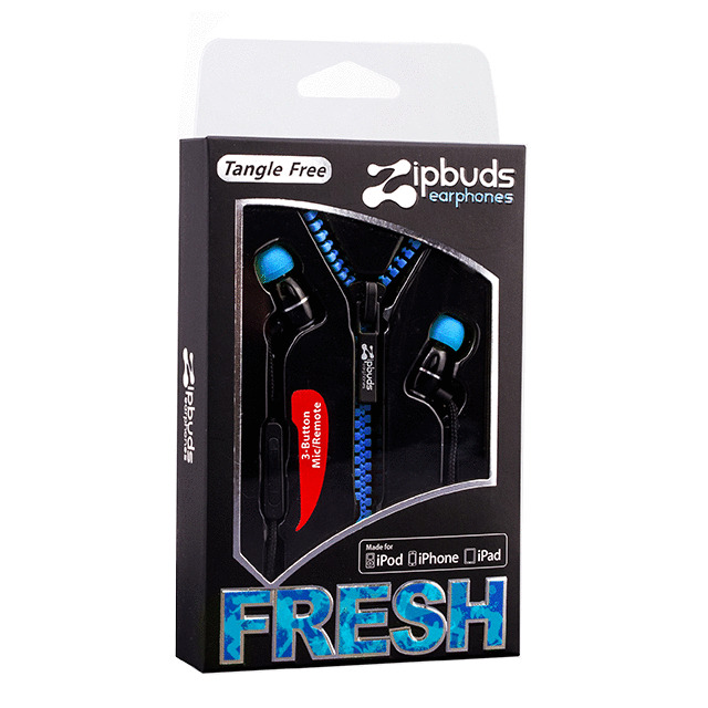 ジップアップイヤホンマイク「Zipbuds Fresh mic」 ブルー サブ画像