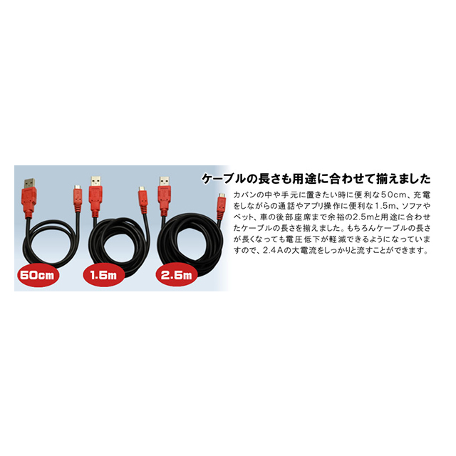 microUSB充電専用ケーブル2.4A 2.5m ブラックサブ画像