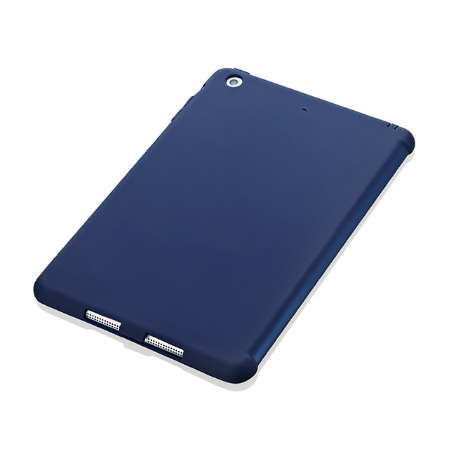 【iPad mini3/2/1 ケース】スマートカバー対応 抗菌シリコンケースセット(ネイビー)