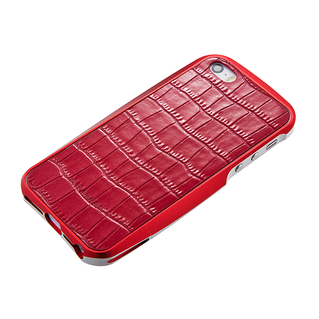 【iPhone5s/5 スキンシール】Crocodile type Leather Panel レッドサブ画像