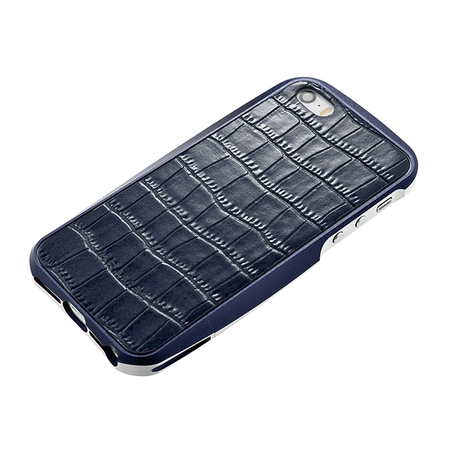 【iPhone5s/5 スキンシール】Crocodile type Leather Panel ネイビーブルーサブ画像