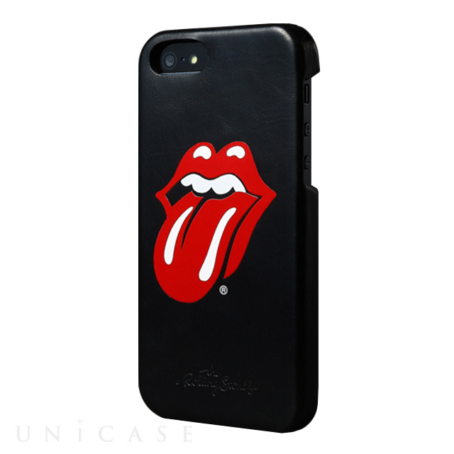 【iPhoneSE(第1世代)/5s/5 ケース】Rolling Stones Classic Tongue Leather Bar (ブラック)