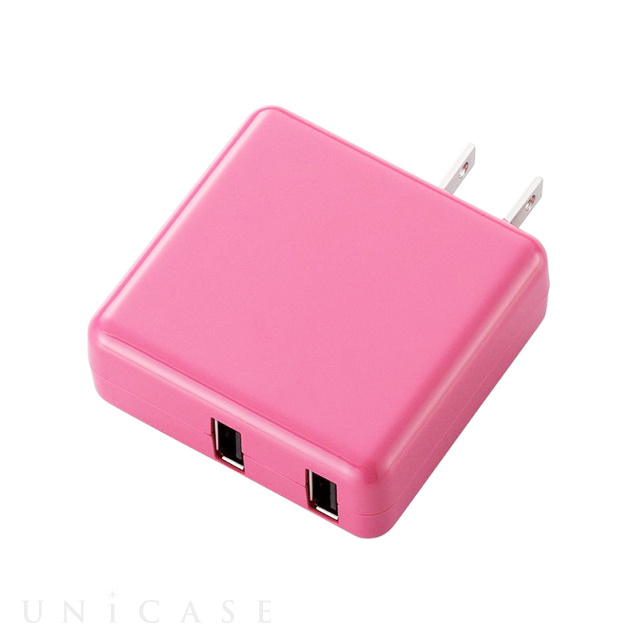 スマートフォン・タブレット用AC充電器(2出力・合計2A) ピンク