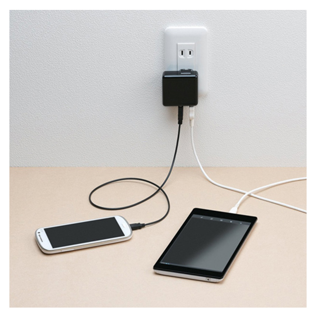 スマートフォン・タブレット用AC充電器(2出力・合計2A) ブラックサブ画像