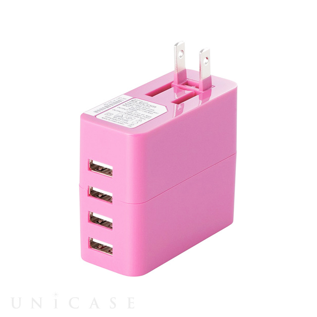 スマートフォン・タブレット用USB充電器(4ポート) ピンク