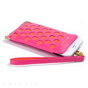 【iPhone6s/6 ケース】Premium Leather Dotzz Pouch Strap (Pink/Orange)