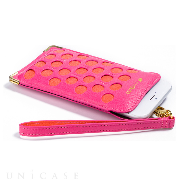 【iPhone6s Plus/6 Plus ケース】Premium Leather Dotzz Pouch Strap (Pink/Orange)